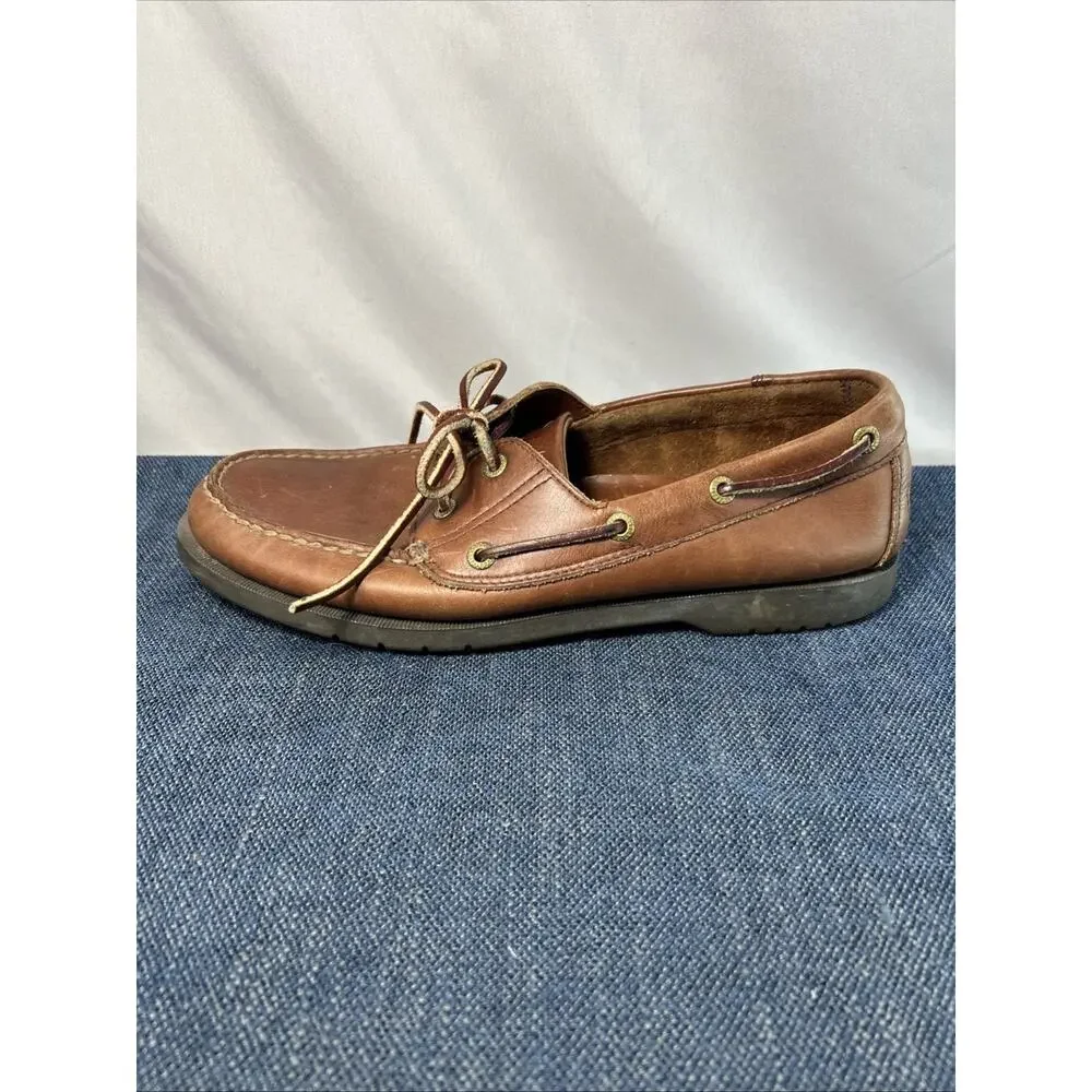 Mens Rockport Size 11 Casual Brown Leather Deck Boat Shoes Preppy Nautical